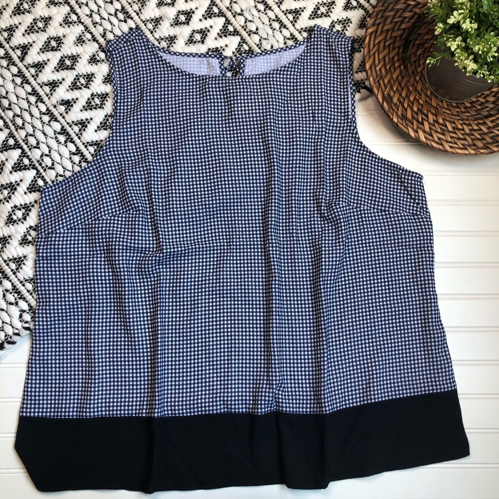 CJ BANKS Checkered Sleeveless  Tie Back Blouse